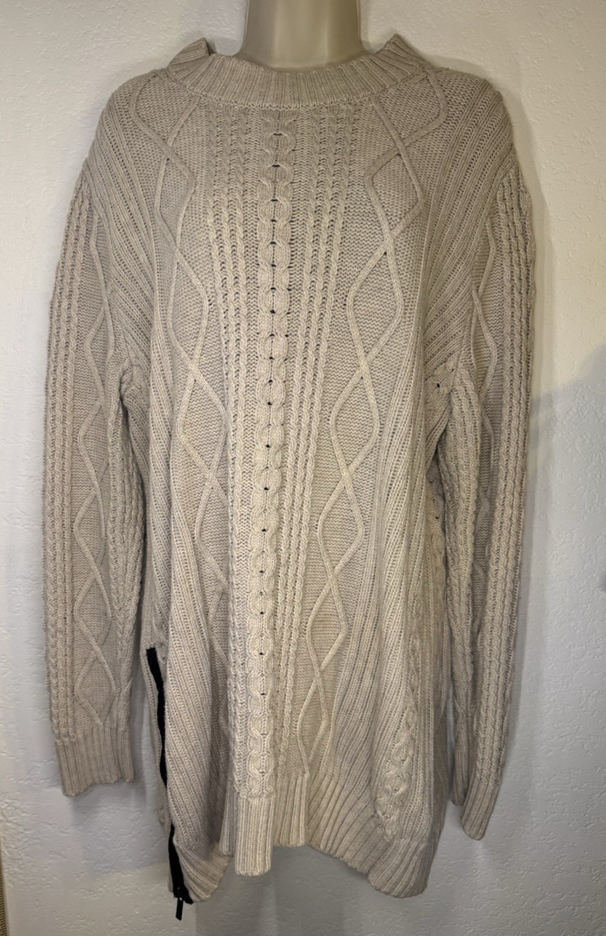 Banana Republic Women’s XL Cream Cable Knit Tunic Sweater Side Zips Cotton Blend